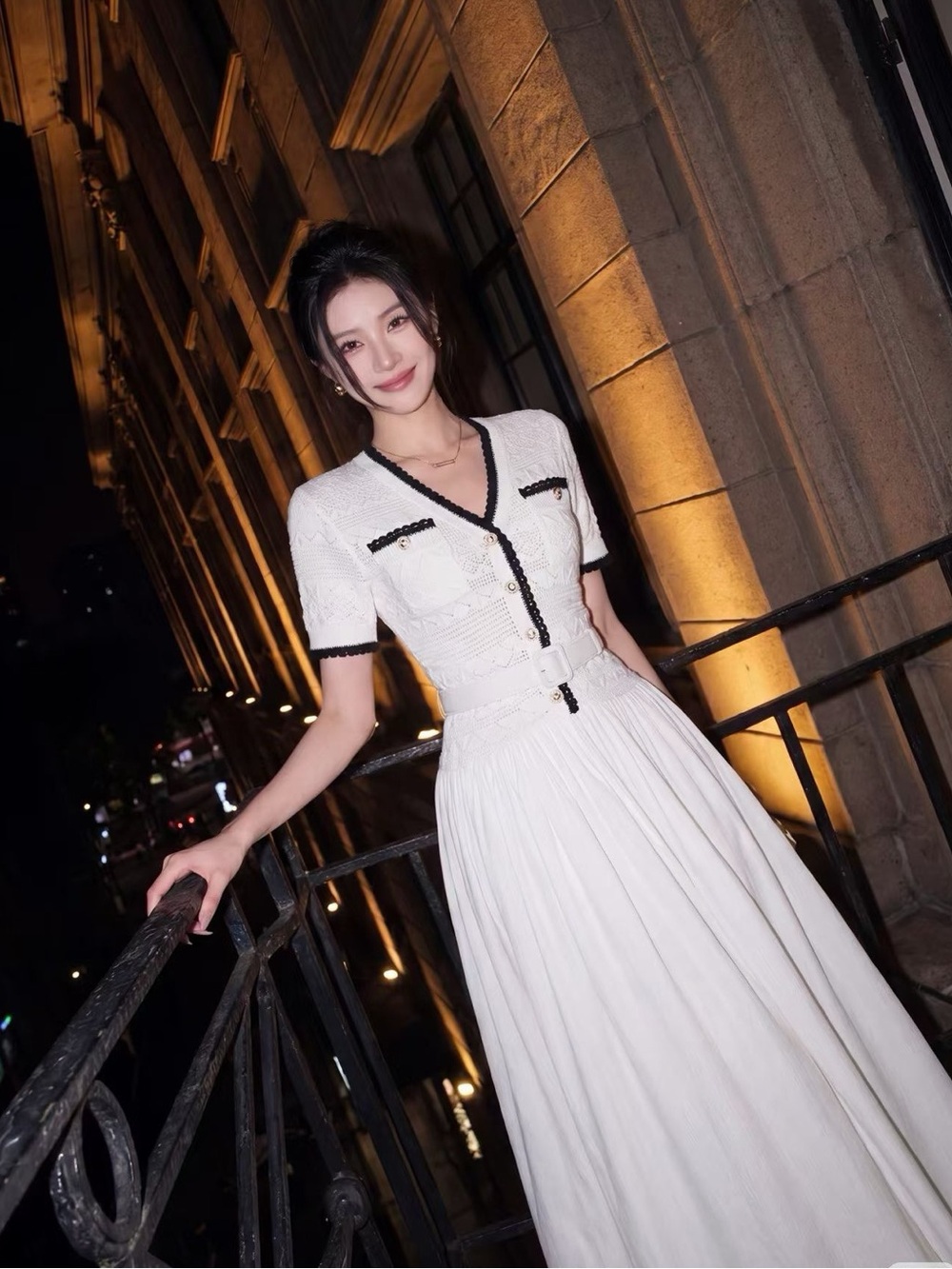 NWOT Self-Portrait White Knit Belted Midi Dress, Size XS/S/M/L - Picture 4 of 6